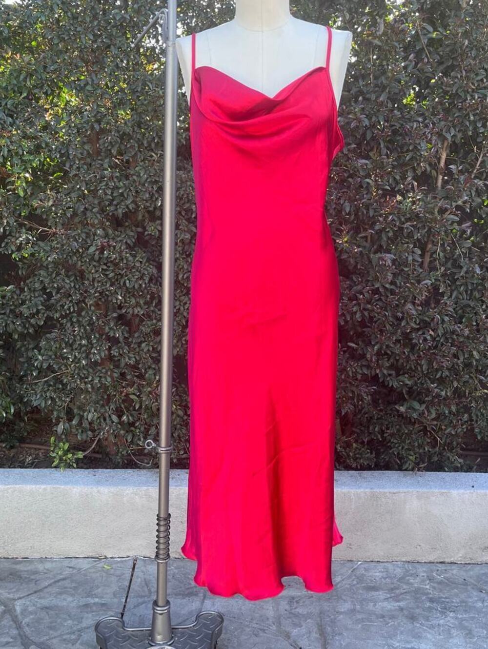 Vintage Bebe USA Made Satin Large Slip Dress Elegant Red Midi 90s Formal Grunge